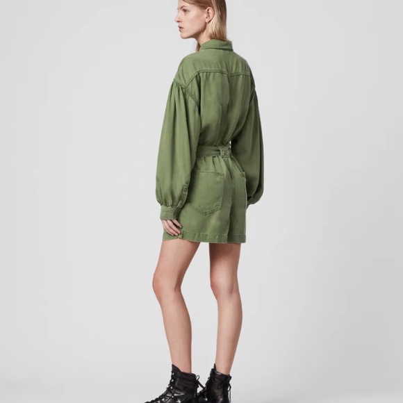 All Saints Rare Jess Military Green Long Sleeve Romper - size 4 - Picture 4 of 6